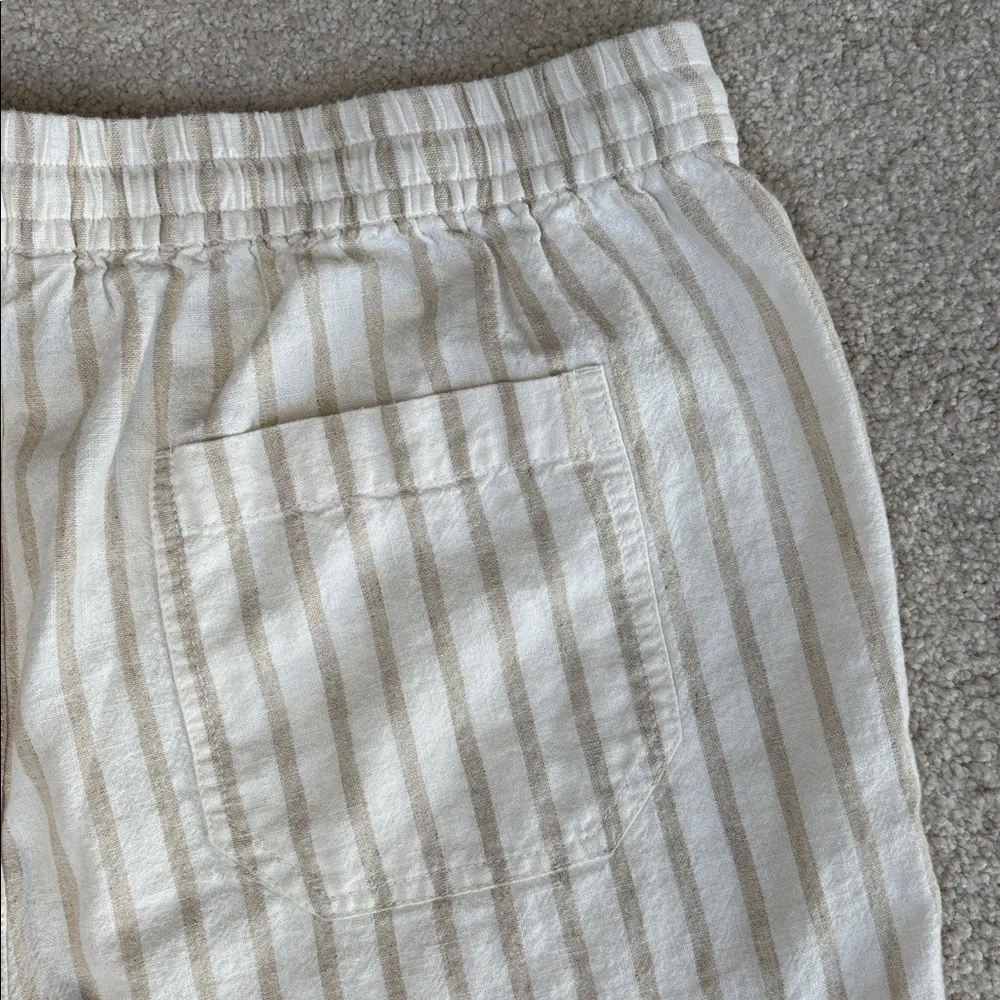 J Crew Linen‎ Cotton Beige Cream Striped Pull On Pants Beach Women’s Large Tall